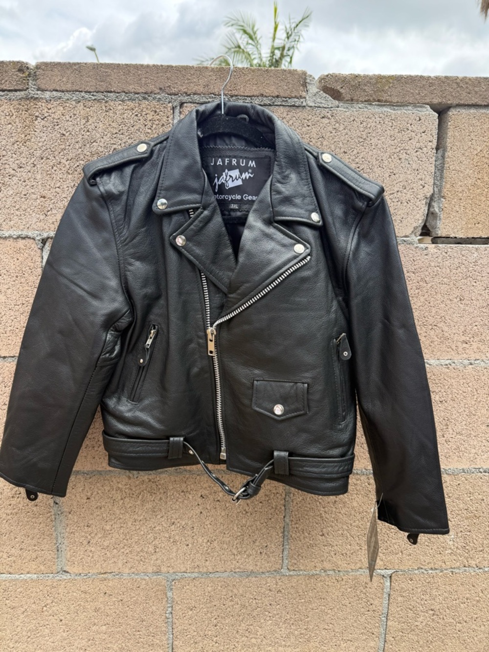 NWT Jarfum Motorcycle Gear Black Leather Jacket Moto Biker Kids 3XL Brand New